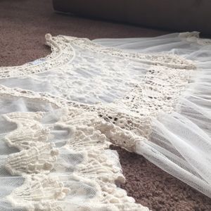 Embroidered Cream Mesh Kimono Top